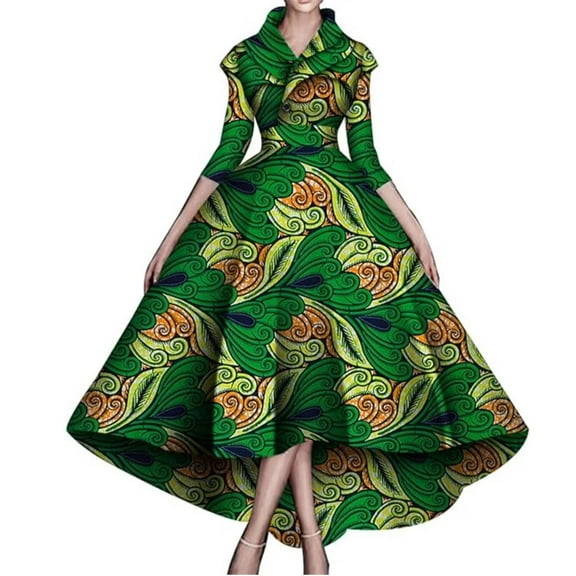 BintaRealWax African Dresses for Women A-line Floor-Length Dress Traditional Ankara Kente Print Evening Dress WY5951