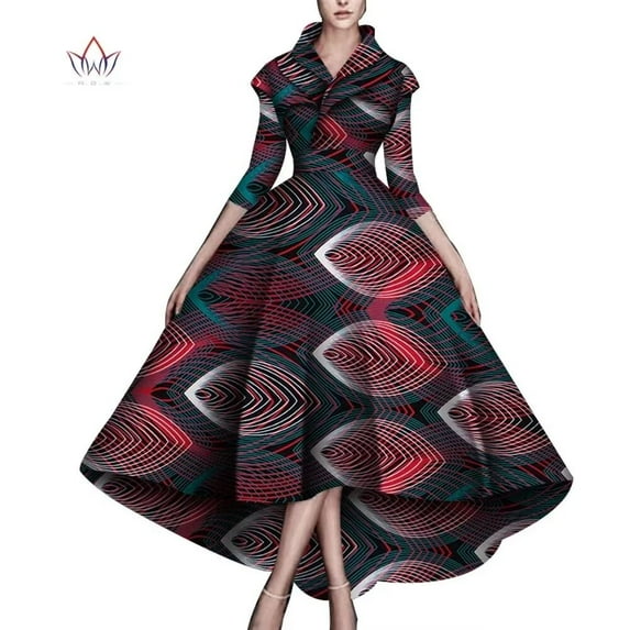 BintaRealWax African Dresses for Women A-line Floor-Length Dress Traditional Ankara Kente Print Evening Dress WY5951