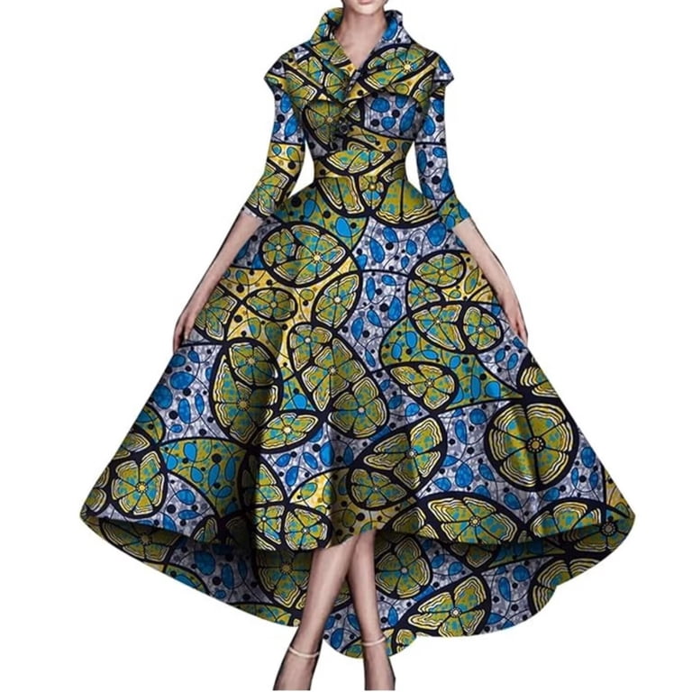 Bintarealwax African Dresses for Women A-line Floor-Length Dress Traditional Ankara Kente Print Evening Dress Wy5951, Women's, Size: Small Bintarealwax African Dresses for Women A-line Floor-Length Dress Traditional Ankara Kente Print Evening Dress Wy5951, Women's, Size: Small