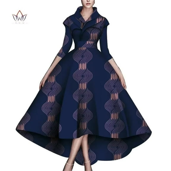 BintaRealWax African Dresses for Women A-line Floor-Length Dress Traditional Ankara Kente Print Evening Dress WY5951