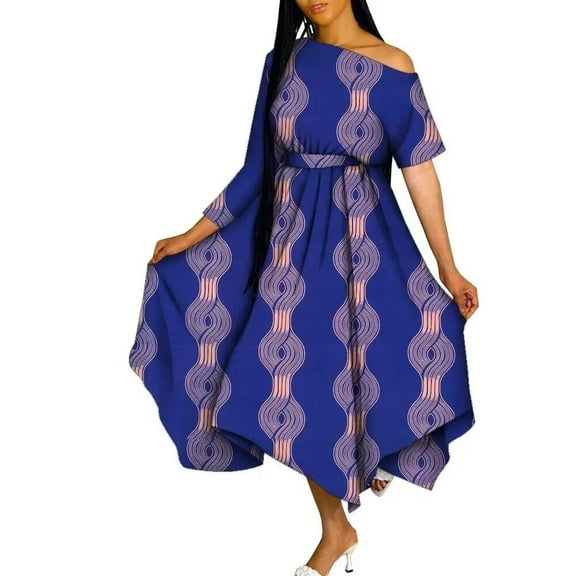 BintaRealWax African Dresses for Women Ankara Print Off Shoulder Lady Dresses Dashiki Party Clothes African Abayas for Women