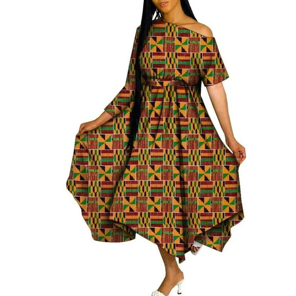 BintaRealWax African Dresses for Women Ankara Print Off Shoulder Lady Dresses Dashiki Party Clothes African Abayas for Women
