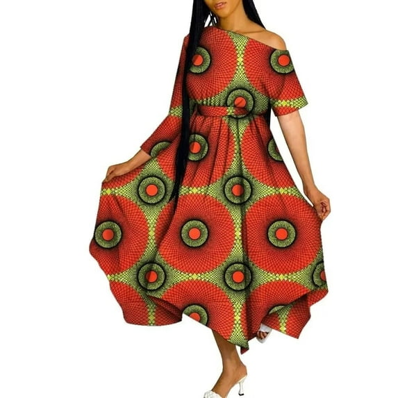 BintaRealWax African Dresses for Women Ankara Print Off Shoulder Lady Dresses Dashiki Party Clothes African Abayas for Women