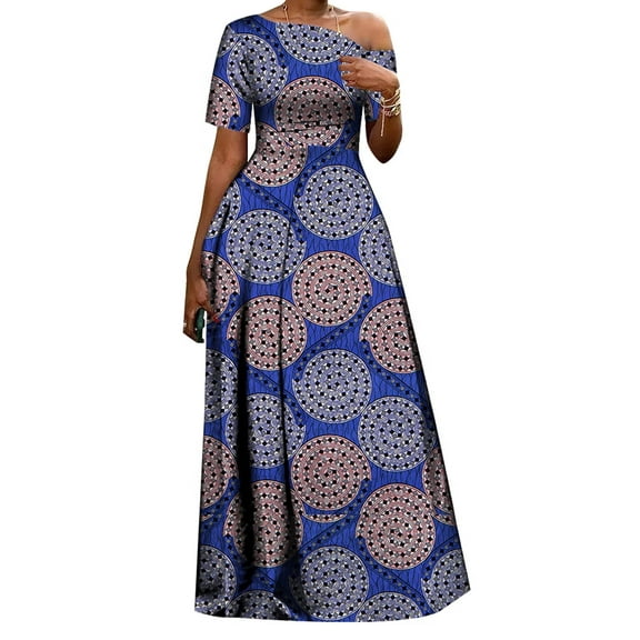 BintaRealWax African Dresses for Women Ankara Print off Shoulder Lady Dresses Dashiki Party Clothes African Abayas for Women