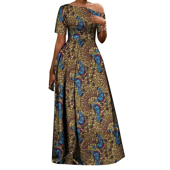 BintaRealWax African Dresses for Women Ankara Print off Shoulder Lady Dresses Dashiki Party Clothes African Abayas for Women