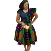 BintaRealWax African Dresses for Women Summer Dashiki Print Floral Ruffled Short Dress African Clothing WY2756
