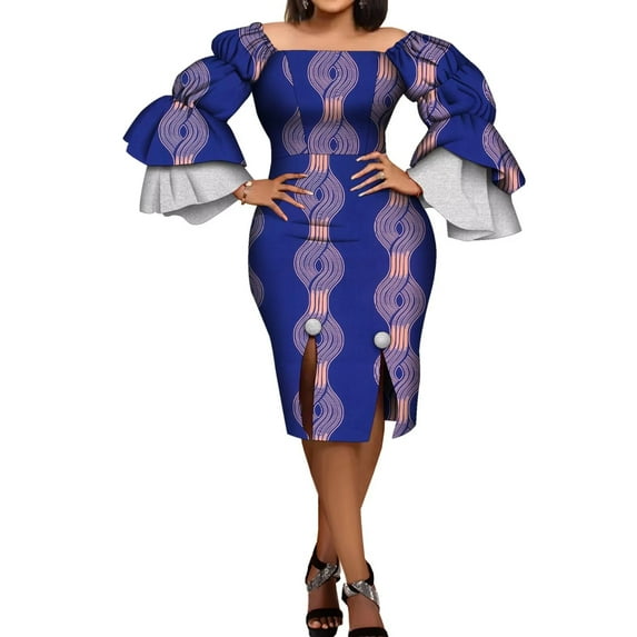 BintaRealWax African Fashion Women's Women's Dresses Party Dresses Strapless Front Split Bright Satin Loose Cuffs African Wax Printed Pure Cotton Fabric Fashion New