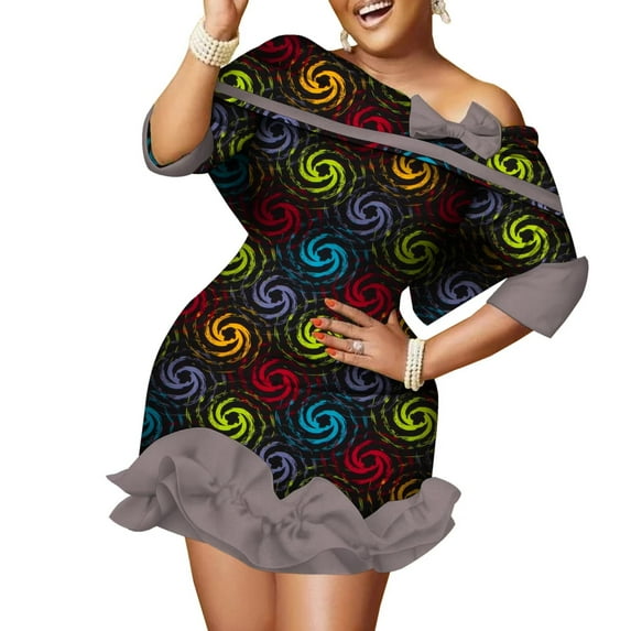 BintaRealWax African Fashion Women's Women's Dresses Short Party Dresses Bowknot NecklineAfrican Wax Printed Fabric Fashion New Ten styles and colors to choose from