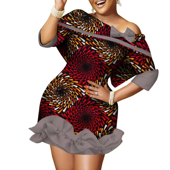 BintaRealWax African Fashion Women's Women's Dresses Short Party Dresses Bowknot NecklineAfrican Wax Printed Fabric Fashion New Ten styles and colors to choose from