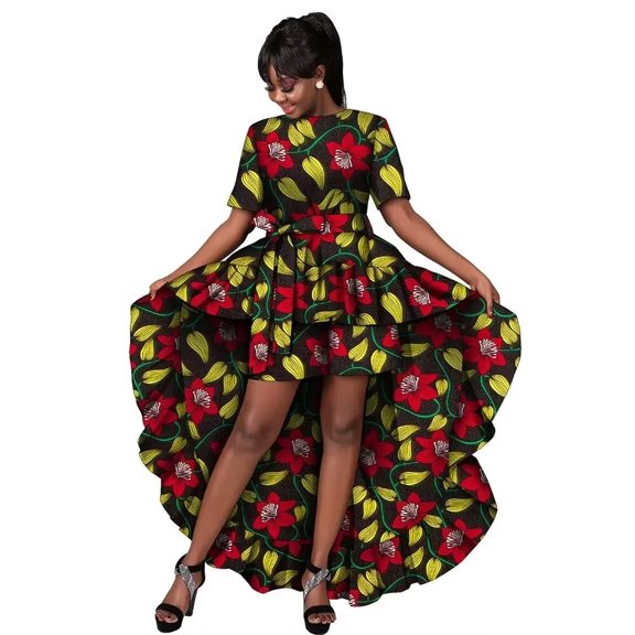 BintaRealWax African Fashion Women's Two Piece Set Women's Dresses Party Dresses Long Skirts and Shorts With Belt African Wax Printed Cotton Fabrics