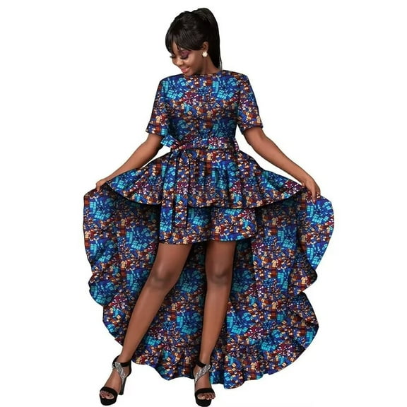 BintaRealWax African Fashion Women's Two Piece Set Women's Dresses Party Dresses Long Skirts and Shorts With Belt African Wax Printed Cotton Fabrics