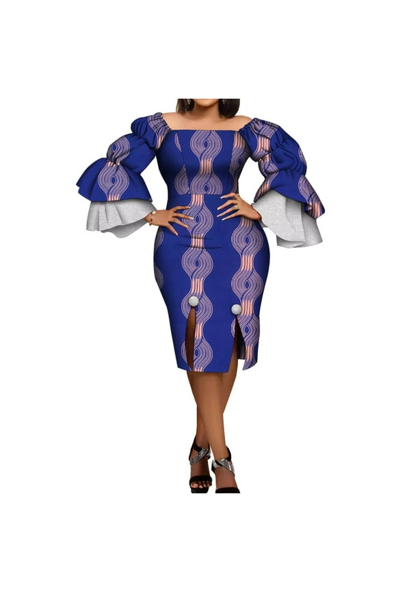 African Fashion Women's Women's Dresses Party Dresses Strapless Front Split Bright Satin Loose Cuffs African Wax Printed Pure Cotton Fabric Fashion New