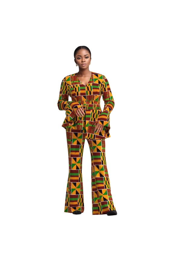 African Print Blazer and Pants Sets for Women Dashiki Traditional African 2 Pcs Wide Leg Pants Sets Women Suits Clothing WY10949