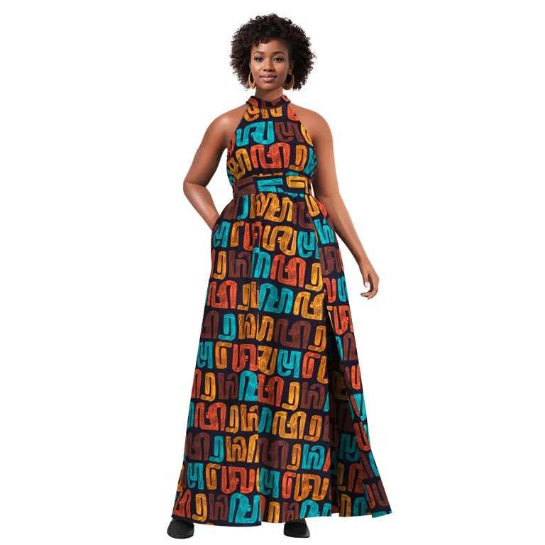 BintaRealWax African Print Dress for Women Elegant African Attire Ankara Kente Dress with Pocket