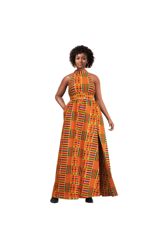 African Print Dress for Women Elegant African Attire Ankara Kente Dress with Pocket
