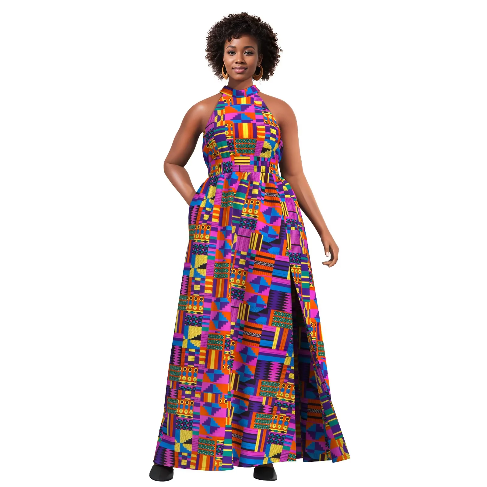 elegant african traditional dresses Juwon African Print Maxi Dress (Yellow and Green)