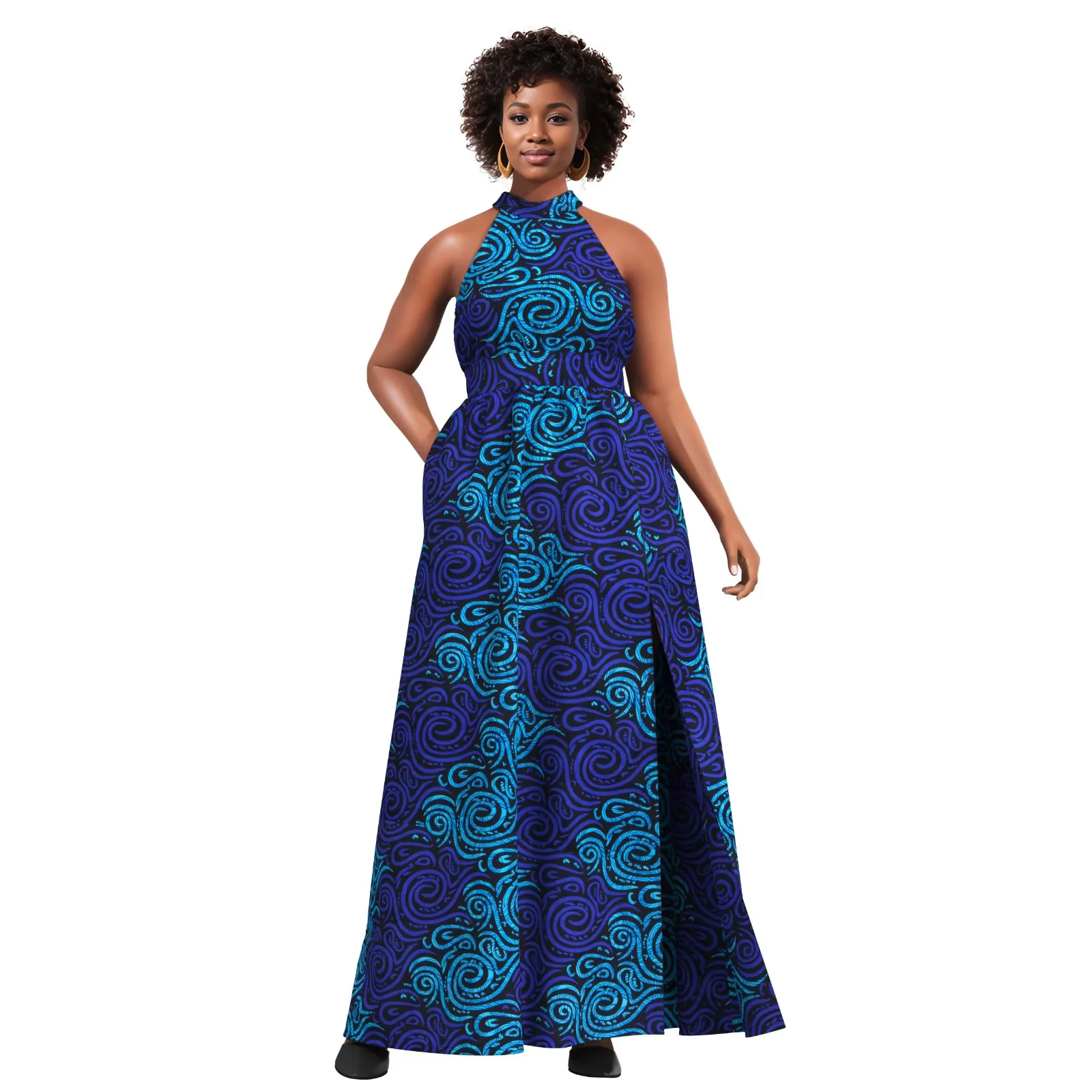 blue kente dress African Print Kente Prom Dress-Blue