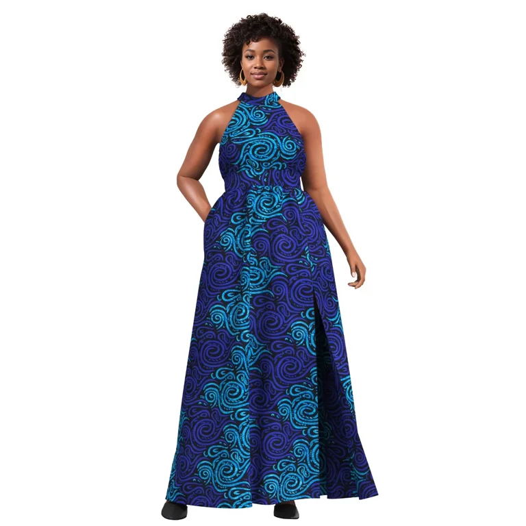 Bintarealwax African Print Dress for Women Elegant African Attire Ankara Kente Dress with Pocket, Women's, Size: 3XL