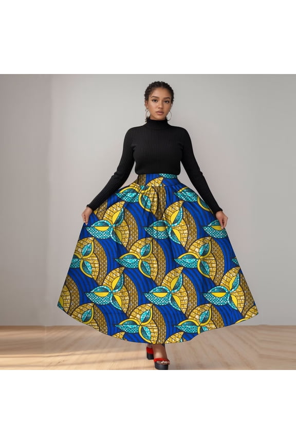 African Women African Print Long Skirt Ankara Dashiki High Waist A Line Maxi Long Umbrella Skirt Ladies Clothing WY1744