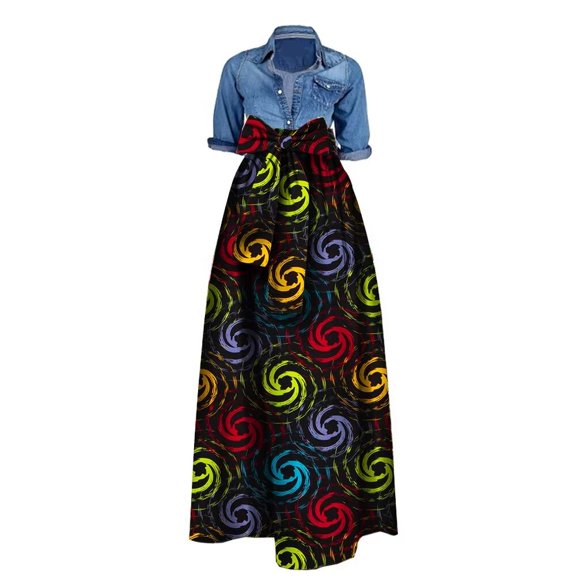 BintaRealWax African Women Skirt Waistband Ankle length Skirts WY1036