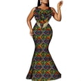 thumbnail image 1 of BintaRealWax African Women's Banquet Long Dress Floral and Pearl Accessories Waxed Printed Cotton Fabrics Elegant Evening Long Dresses, 1 of 2