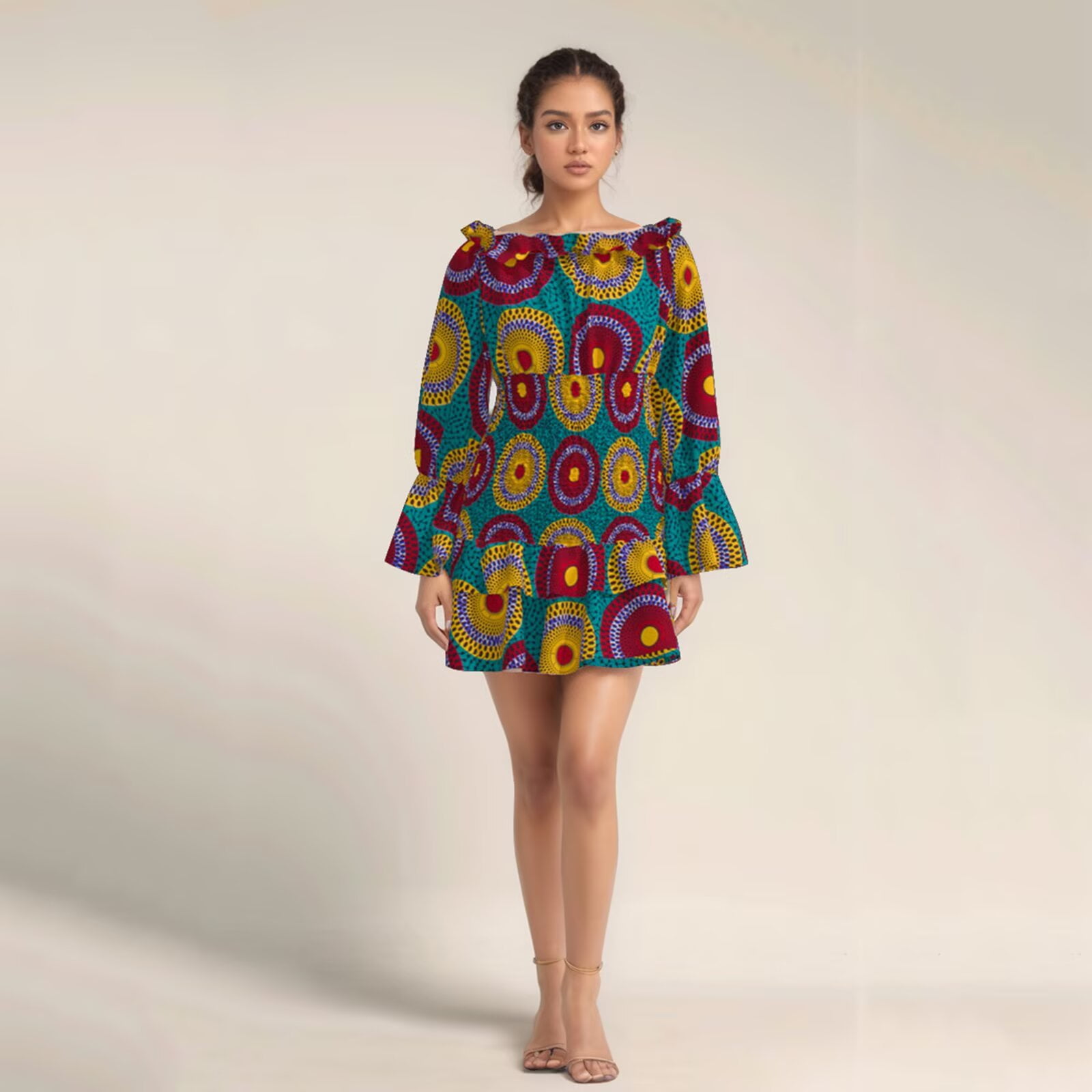 Beautiful Black Woman Long Sleeve Bodycon Dress African Tribal Pattern LT9