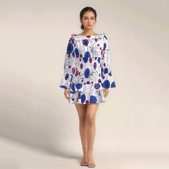 BintaRealWax African Women's Bodycon Dress Off Shoulder Ruffle Elasticated Ankara Dresses African Print Strentch Long Sleeve Party Dresses WY10863