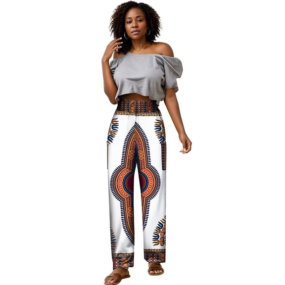 BintaRealWax African Women's Classic Printed Trousers Elastic Waist African Traditional Batik Pure Cotton Cloth
