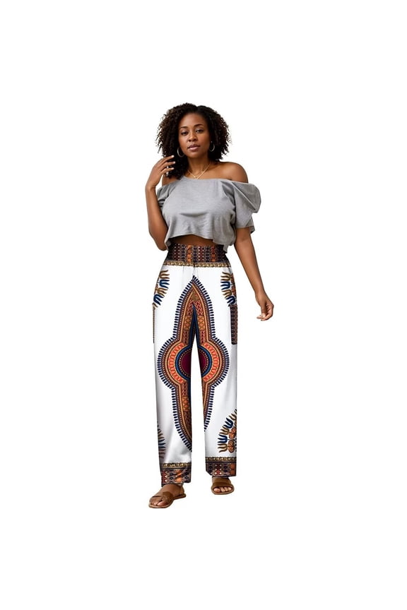 African Women's Classic Printed Trousers Elastic Waist African Traditional Batik Pure Cotton Cloth