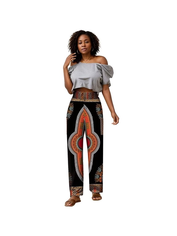 African Women's Classic Printed Trousers Elastic Waist African Traditional Batik Pure Cotton Cloth