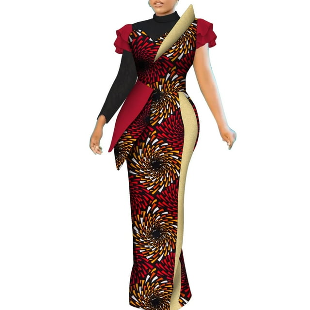 BintaRealWax African Women's Long Dress Black Veil Neckline and Long ...