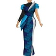 thumbnail image 1 of BintaRealWax African Women's Long Dress Black Veil Neckline and Long Sleeves Elegant Banquet Dresses Wax Printed Pure Cotton Fabric, 1 of 2