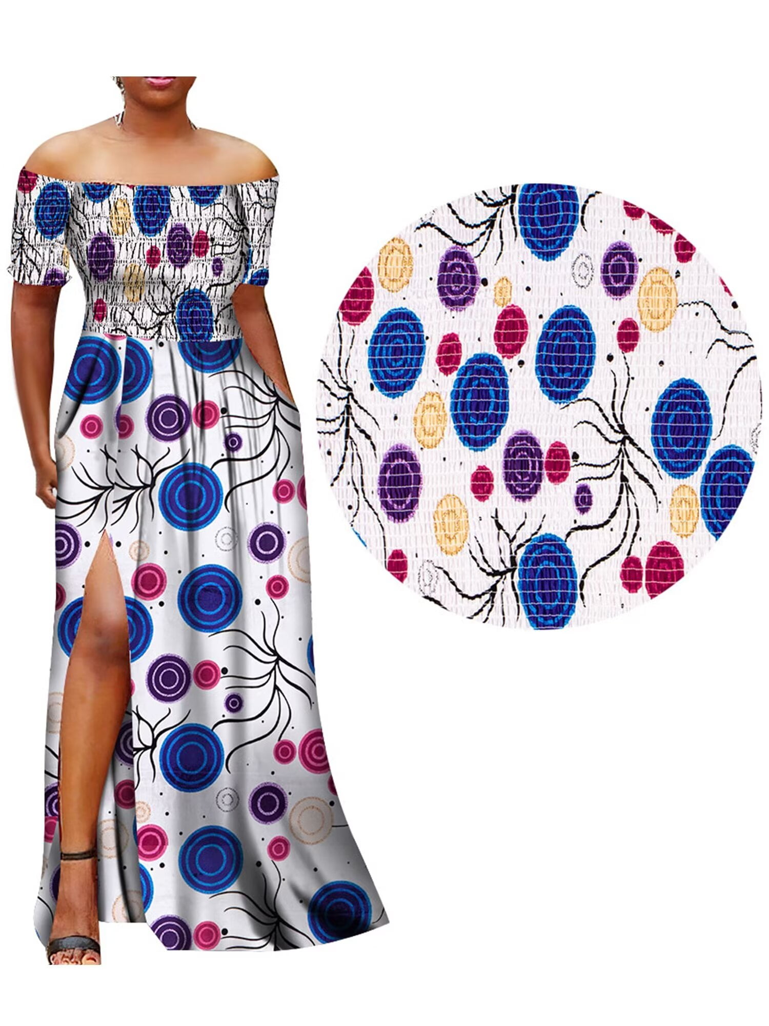 BintaRealWax African Women's Long Dresses Elasticized fabric on top for  better fit Front split party evening dresses - Walmart.com
