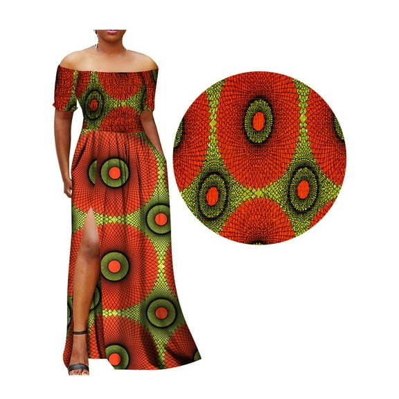 BintaRealWax African Women's Long Dresses Elasticized fabric on top for better fit Front split party evening dresses
