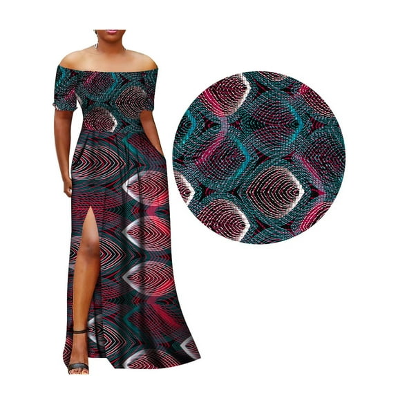 BintaRealWax African Women's Long Dresses Elasticized fabric on top for better fit Front split party evening dresses