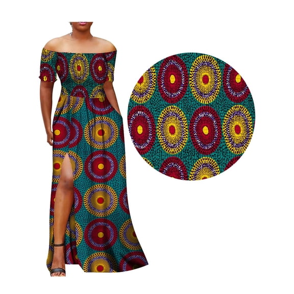 BintaRealWax African Women's Long Dresses Elasticized fabric on top for better fit Front split party evening dresses