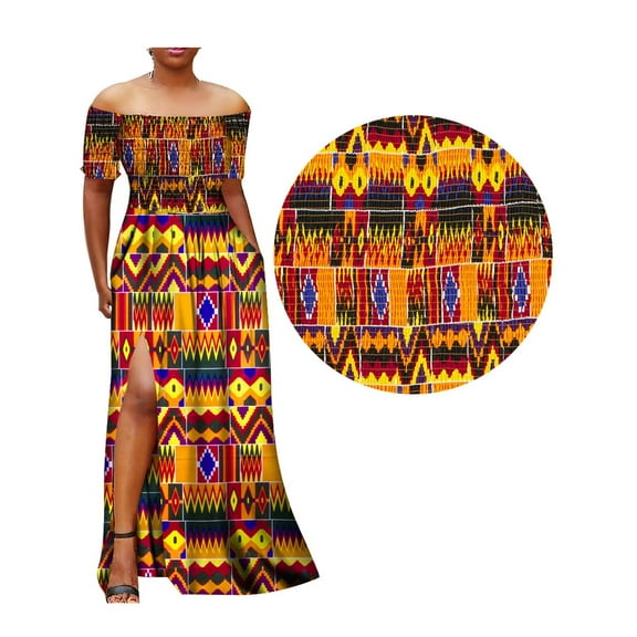 BintaRealWax African Women's Long Dresses Elasticized fabric on top for better fit Front split party evening dresses
