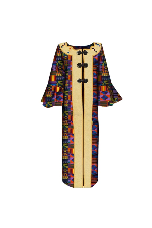 African Women's Long Shirt Bowknot Button Traditional African Wax Printed Cotton Fabric New Printed Pattern Women's Robe