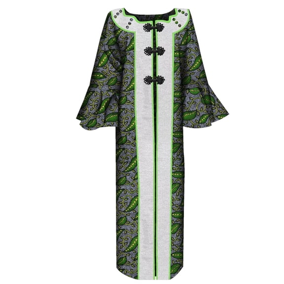 BintaRealWax African Women's Long Shirt Bowknot Button Traditional African Wax Printed Cotton Fabric New Printed Pattern Women's Robe