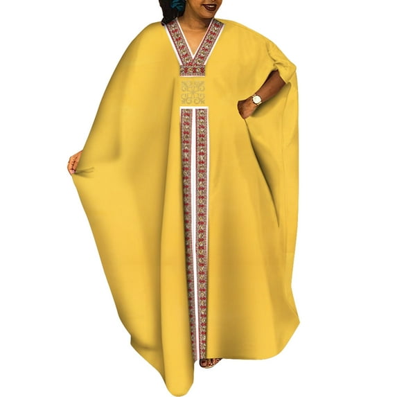 BintaRealWax African Women's Loose Dress Traditional fine embroidery Plus Size Banquet Dresses African Solid Fabrics