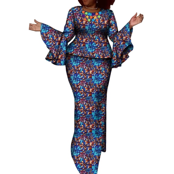 BintaRealWax African Women's Skirt Two Piece Chest Colorful Jewelry Decoration Batik Pure Cotton Cloth