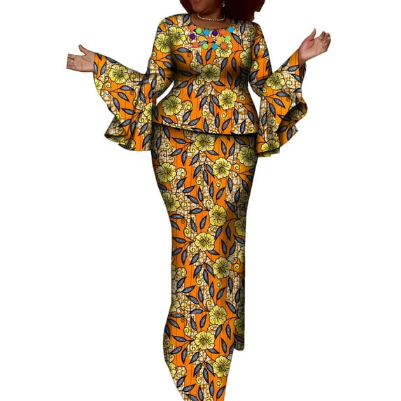 BintaRealWax African Women's Skirt Two Piece Chest Colorful Jewelry Decoration Batik Pure Cotton Cloth