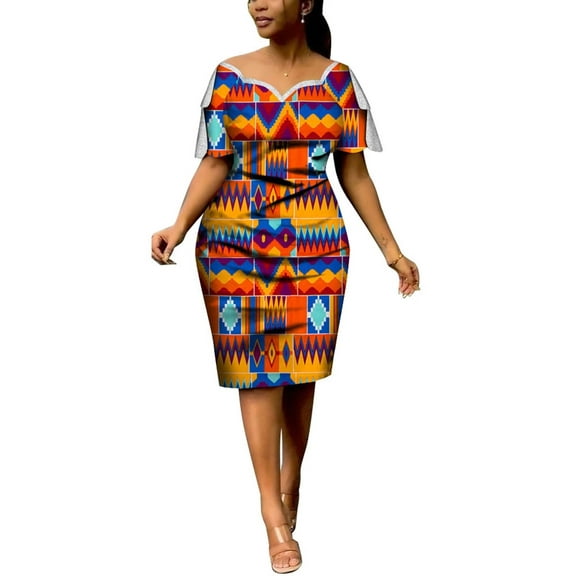 BintaRealWax African Women's Strapless Dress Batik Printed Cotton Fabric Comfortable and generous