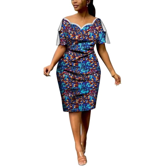 BintaRealWax African Women's Strapless Dress Batik Printed Cotton Fabric Comfortable and generous