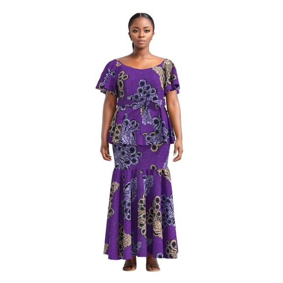 BintaRealWax African Women's Two Piece Set Batik Pure polyester Fabric Elegant Banquet Set Skirt WWY10076