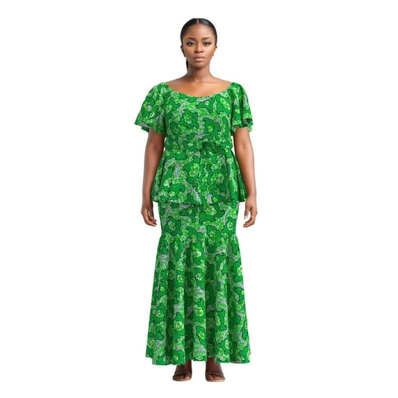 BintaRealWax African Women's Two Piece Set Batik Pure polyester Fabric Elegant Banquet Set Skirt WWY10076
