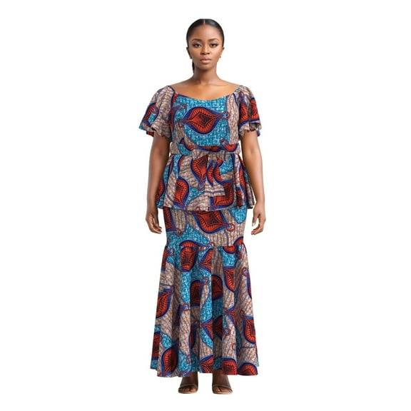 BintaRealWax African Women's Two Piece Set Batik Pure polyester Fabric Elegant Banquet Set Skirt WWY10076
