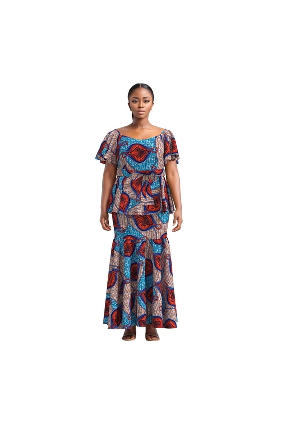 African Women's Two Piece Set Batik Pure polyester Fabric Elegant Banquet Set Skirt WWY10076