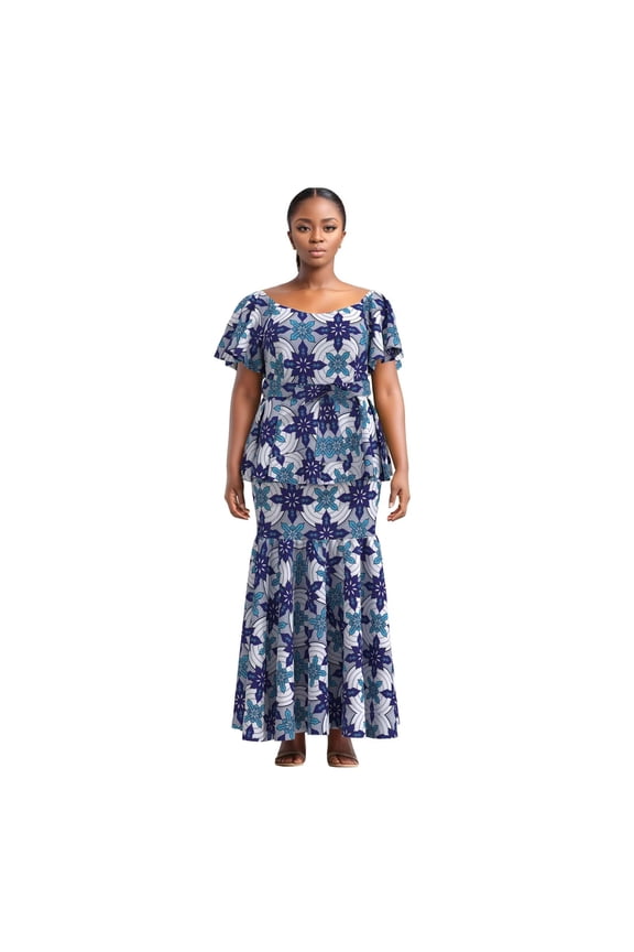 African Women's Two Piece Set Batik Pure polyester Fabric Elegant Banquet Set Skirt WWY10076