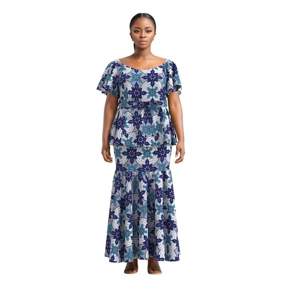 BintaRealWax African Women's Two Piece Set Batik Pure polyester Fabric Elegant Banquet Set Skirt WWY10076